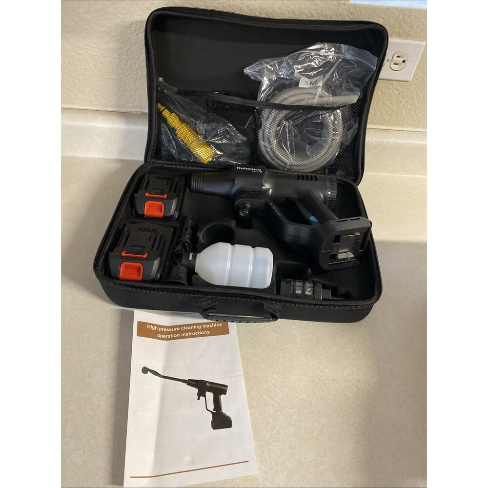 Huhomco 21V Cordless Cold Water Pressure Washer Spray Gun Kit w Hose Case